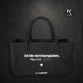 Schwarze Filztasche mit Statement „Ich bin nicht kompliziert. Nur kein 0815.“ – hochwertige Statement-Bag für Frauen mit Haltung.